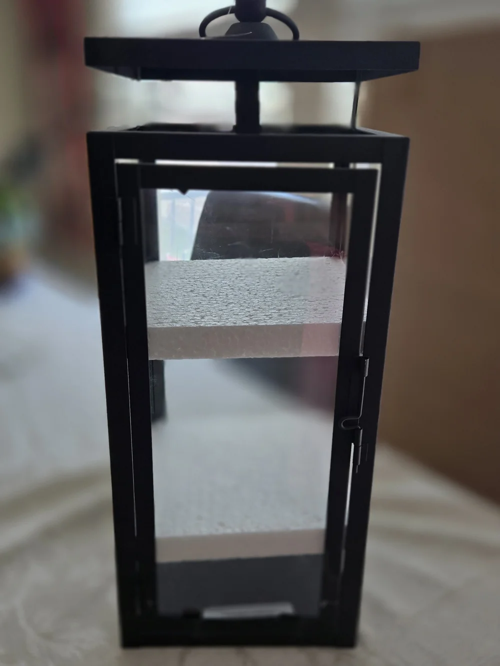 Black Metal Glass Lantern - Modern Decorative Candle Lantern
